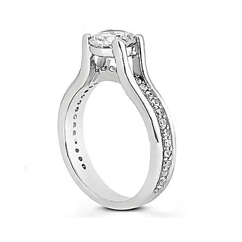 Sparkling Round Cut Unique Solitaire Ring with Accents White Gold Diamond 