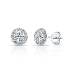 3.28 Carats Diamonds Lady Studs Earrings Halo White Gold 14K