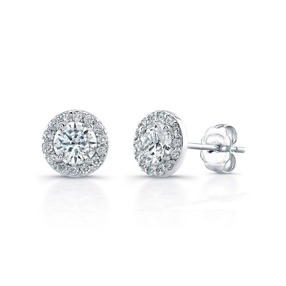 Lady Studs Earrings Woman's White Gold Weeding Anniversary Studs Halo  Earrings
