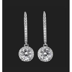 3.90 Carats Round Cut Diamonds Ladies Dangle Earrings White Gold 14K