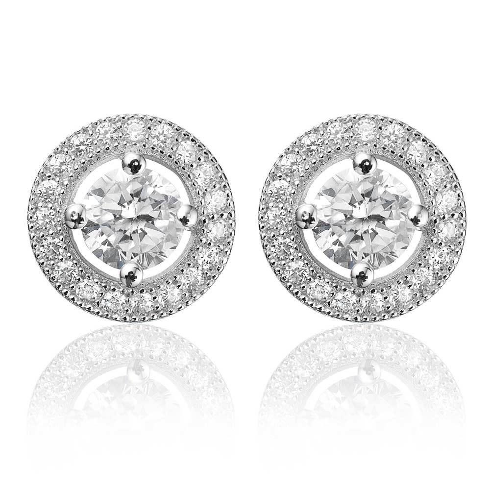 Femals  Round Cut Diamonds Women Stud Halo Earrings White Gold Halo Stud Earrings