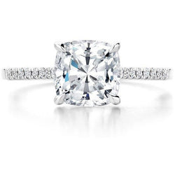 3.90 Carats Cushion & Round Engagement Accented Ring 14K White Gold Natural Earth Mined Diamond