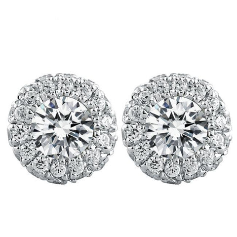 Sparkling Round Cut Diamonds Halo Lady Stud Earrings White Gold Halo Stud Earrings