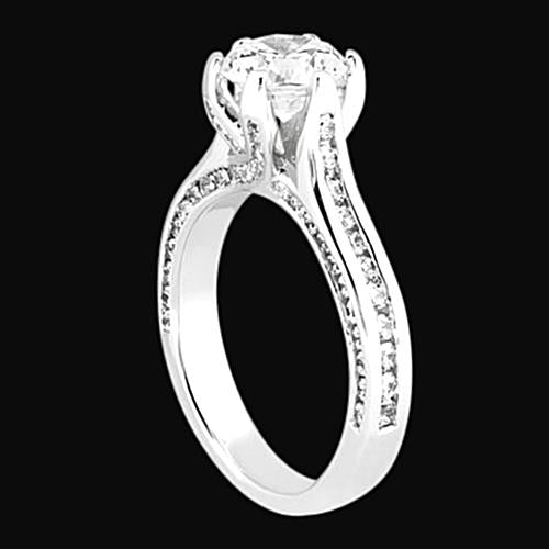 Solitaire Ring with Accents 2.26 Carat 6 Prong Setting Round Diamonds Engagement Ring Gold