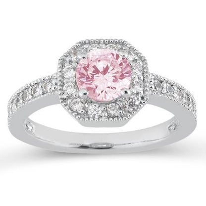    Gorgeous fancy Anniversary Round Pink & White Halo Diamond Ring Gemstone  Ring