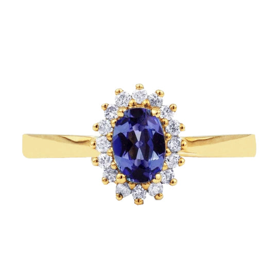 Female best fancy Blue Tanzanite And Diamond Wedding Ring Yellow Gold