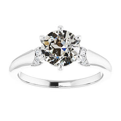 Real  3 Carats Diamond Round Old Miner Engagement Ring 14K White Gold