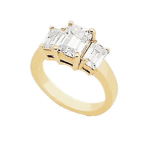 3 Carats Emerald Diamond Three Stone Ring Yellow Gold 14K