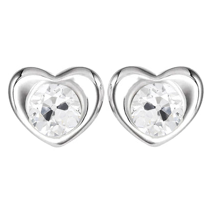 3 Carats Heart Shape Diamond Stud Earrings White Gold Round Old Miner