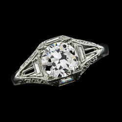 3 Carats Old European Baguette & Round Natural Earth Mined Diamond Ring