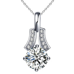 3 Carats Prong Set Diamond Necklace Pendant White Gold Women Jewelry