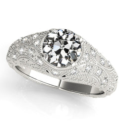 3 Carats Round Old Mine Cut Genuine Natural Earth Mined Diamond Ring Filigree Vintage Style