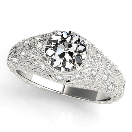 vintage Style Fancy WOman's Round Old Miner Cut Diamond Ring