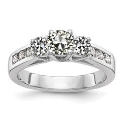 3 Carats Round Old Miner Natural Earth Mined Diamond Engagement Ring Basket Channel Set