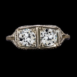 Real  3 Carats Wedding Ring 2 Stone Old Mine Cut Diamond Gold Ladies Jewelry