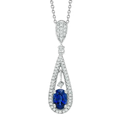 3 Ct Ceylon Sapphire With Diamonds Necklace Pendant White Gold 14K