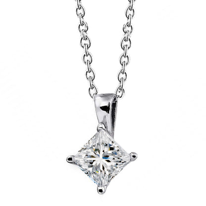 3 Ct Princess Cut Solitaire Lab Grown Diamond Pendant Necklace White Gold 14K