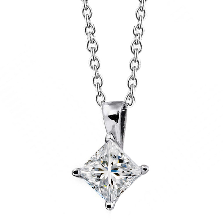 3 Ct Princess Cut Solitaire Natural Diamond Pendant Necklace White Gold 14K