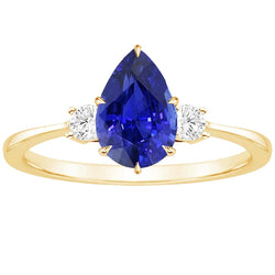 3 Stone Anniversary Ring Pear Blue Sapphire & Diamonds 4.25 Carats