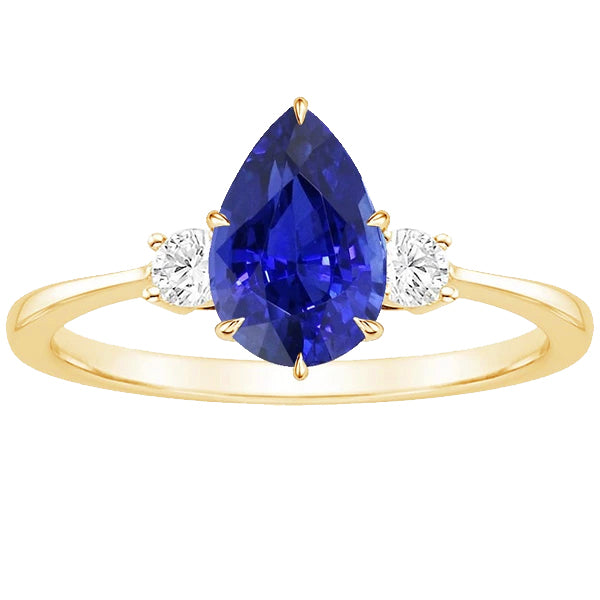 Best Amazinng 3 Stone Anniversary Ring Pear Blue Sapphire & Diamonds 