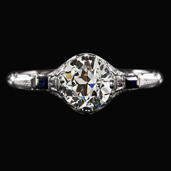3 Stone Art Deco Jewelry New Old Cut Diamond & Blue Sapphires Ring