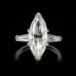 3 Stone Baguette & Marquise Old Cut Diamond Ring 4.50 Carats