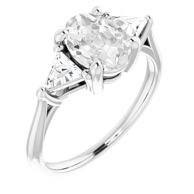 3 Stone Cathedral Setting Trillion & Oval Old Miner Diamond Ring