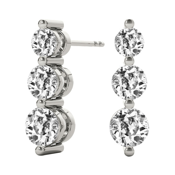 3 Stone Diamond Drop Earrings Old European Cut 7.50 Carats