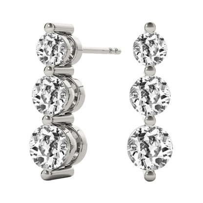 3 Stone Diamond Drop Earrings Old European Cut 7.50 Carats