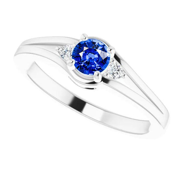 Products 3 Stone Diamond Ring 0.85 Carats Ceylon Sapphire Split Shank Jewelry