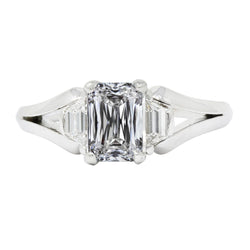 3 Stone Emerald & Trapezoid Natural Earth Mined Diamond Ring Split Shank 5.50 Carats