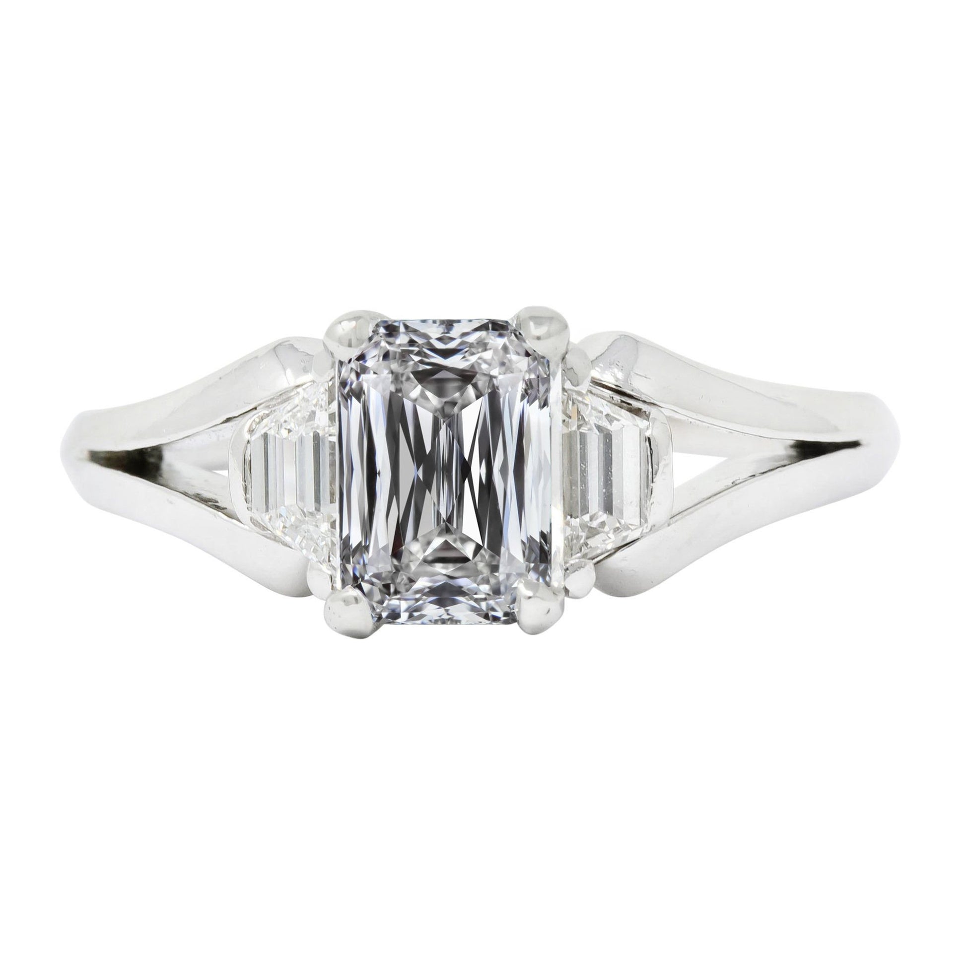 3 Stone Emerald & Trapezoid Diamond Ring