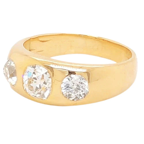 3 Stone Gypsy Diamond Wedding Band 2 Carats Old Miner Yellow Gold 14K