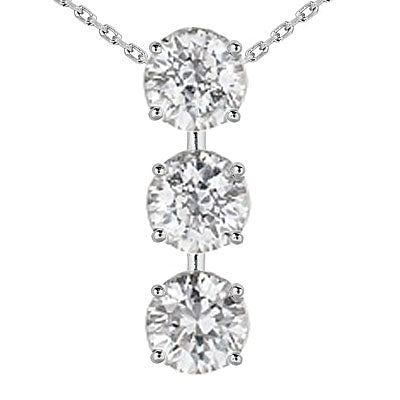 Round Diamond Three Stone Journey Pendant With Chain 6 Carats