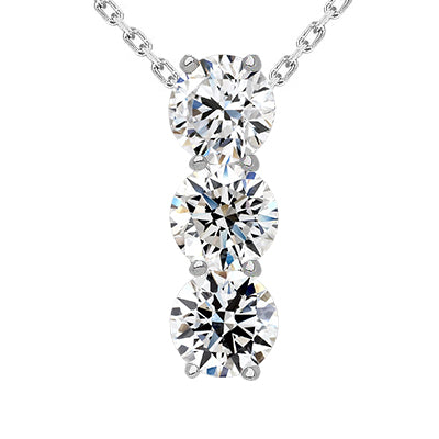 Round Diamond 3 Stone Journey Pendant 3.75 Carats Gold 14K
