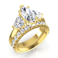 Marquise & Heart Diamond 3 Stone Ring & Gold Matching Band 3 Carats