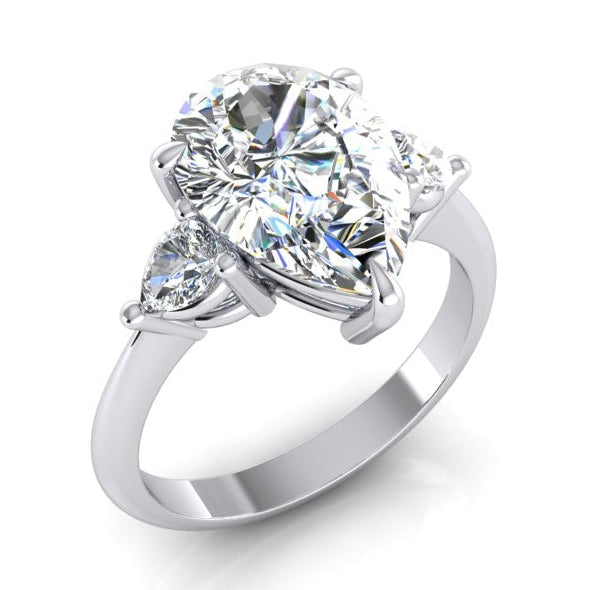 3 Stone Pear Engagement Ring 3.30 Ct. White Gold 14K