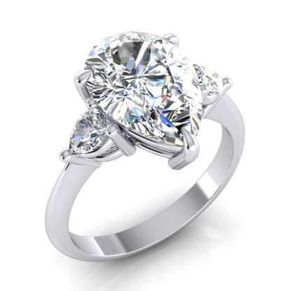 3 Stone Pear Engagement Ring 3.30 Ct. White Gold 14K