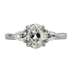 3 Stone Pear & Oval Old Cut Diamond Anniversary Ring 6 Carats