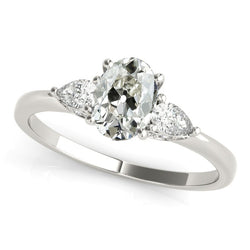 3 Stone Pear & Oval Old Mine Cut Diamond Ring Gold 3.50 Carats