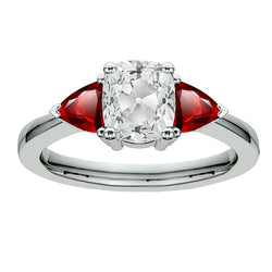 3 Stone Ring Cushion Old Miner Natural Earth Mined Diamond Trillion Rubies 5.25 Carats