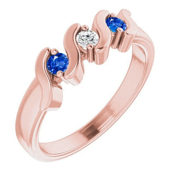 3 Stone Ring Diamond Blue Sapphire 