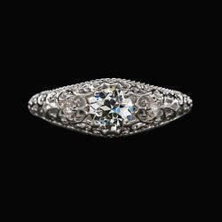 Real  3 Stone Ring Round Old Cut Diamond Filigree Antique Style 1.25 Carats
