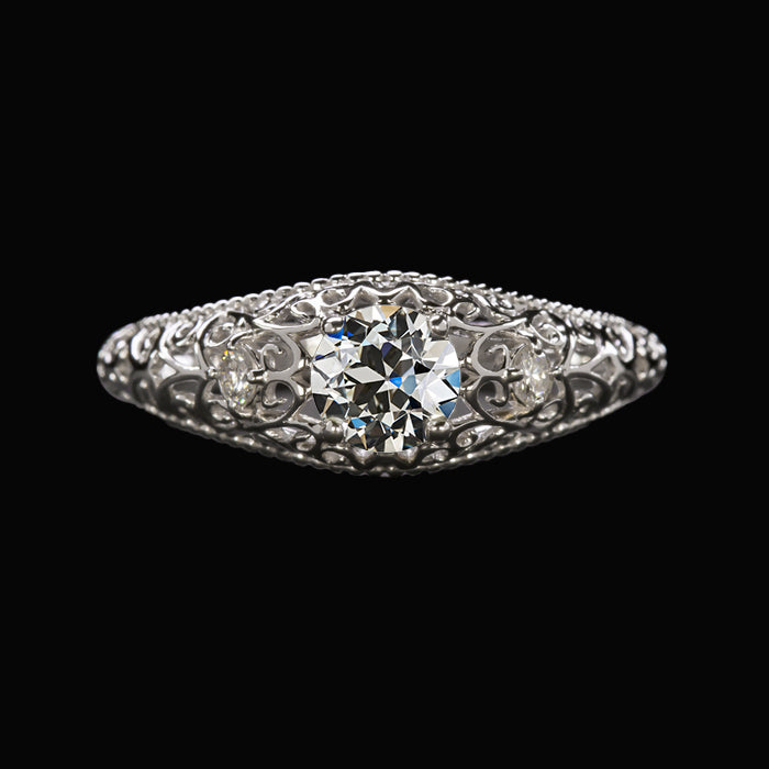 3 Stone Ring Round Old Cut Diamond 