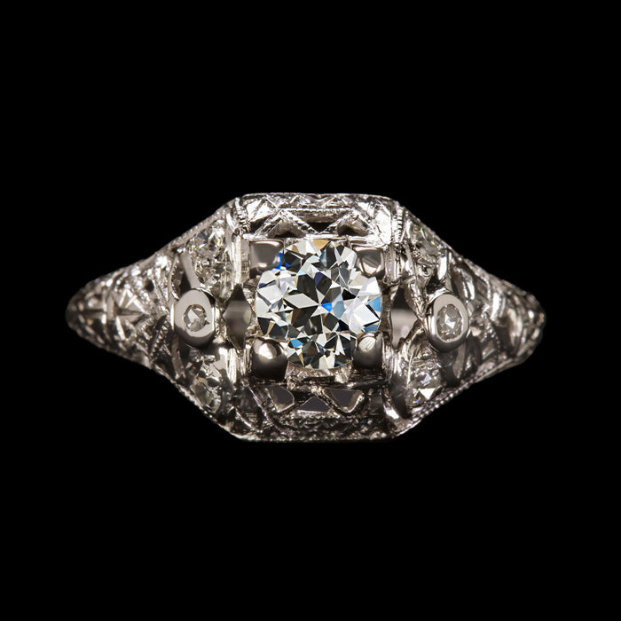 3 Stone Ring Old Miner Cut Diamond Antique Style