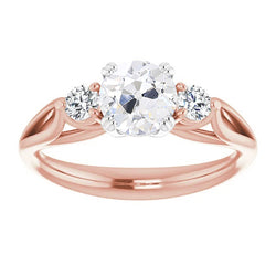 3 Stone Ring Round Old Mine Cut Natural Earth Mined Diamond Double Prong Set 3.50 Carats