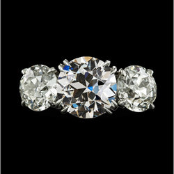 3 Stone Ring Round Old Mine Cut Natural Earth Mined Diamond Double Prong Set 6.50 Carats