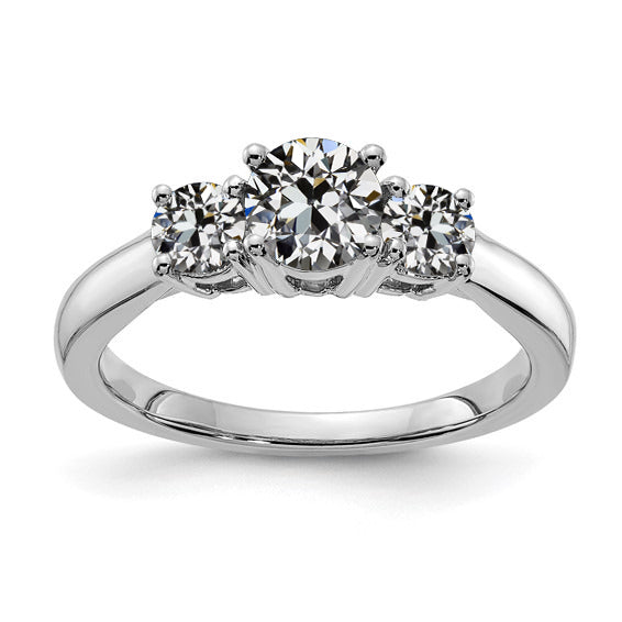 3 Stone Ring Round Old European Diamond