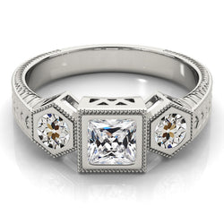 3 Stone Ring Square Cut Old Miner Real Natural Earth Mined Diamond Antique Style 4 Carats