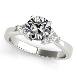 3 Stone Ring Trillion & Old Cut Natural Earth Mined Diamond Jewelry 14K Gold 3.50 Carats